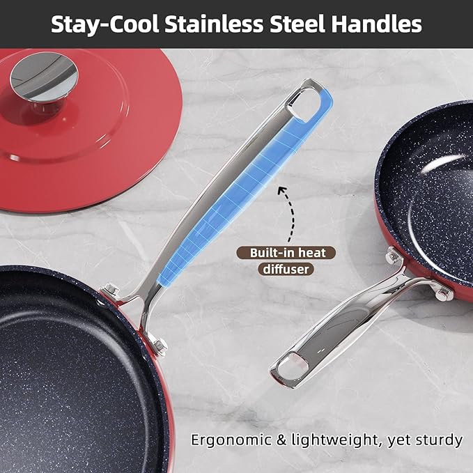 Nuwave Lux 13pc Forged Lightweight Cookware Set PFAS Free Healthy G10 Duralon Ceramic Coating Ultra Non-Stick Stay-Cool Handles Works on All Cooktops &amp Induction Ready