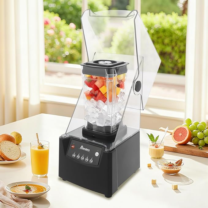 Professional Commercial Blender With Soundproof Shield 2200 Watt Countertop Blenders for Kitchen with 1.8L Pitcher Self-Cleaning Quiet Smoothie Blender for Smoothies Ice Crush Frozen Drinks