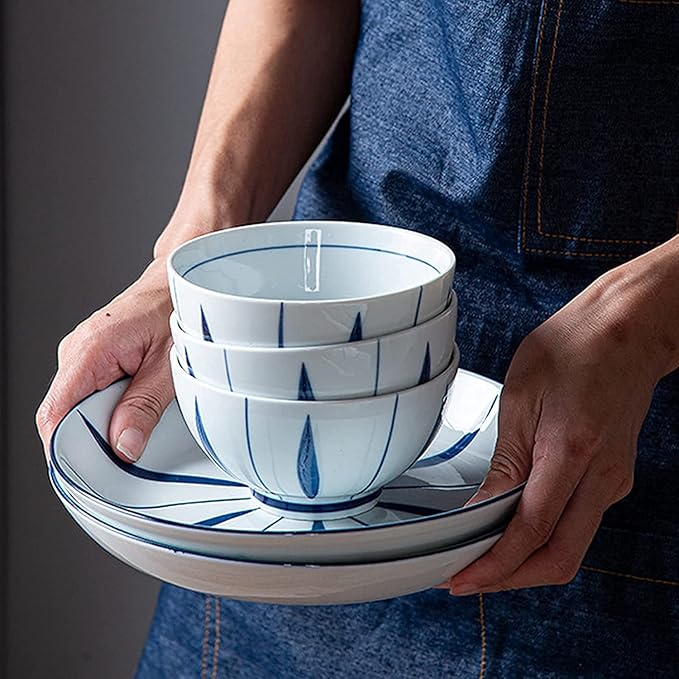 Dinner Set for Luxury Restaurant and Home Retro Ceramic Dinnerware Set Include Soup Bowls Salad Plates Set Japanese Style-Modern Elegant Dinner Table Service22 Pcs