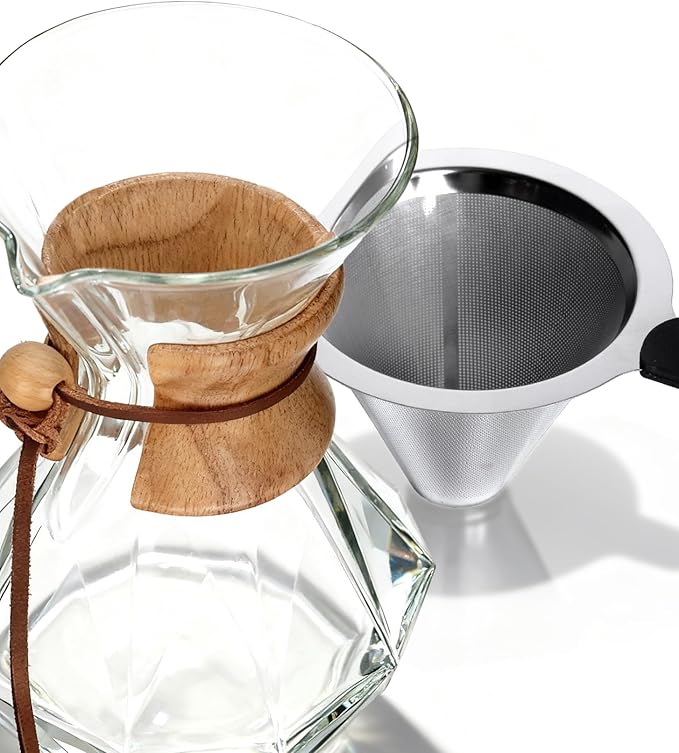 AGOGO Pour Over Coffee Maker Glass - 8 Cup Barista Kit with 304 Stainless Filter for Home Office Camping Cafes - Easy Clean Coffee Dripper Set (Towel&ampBrush Included) (8 Cup/28 oz-Diamond Shape)