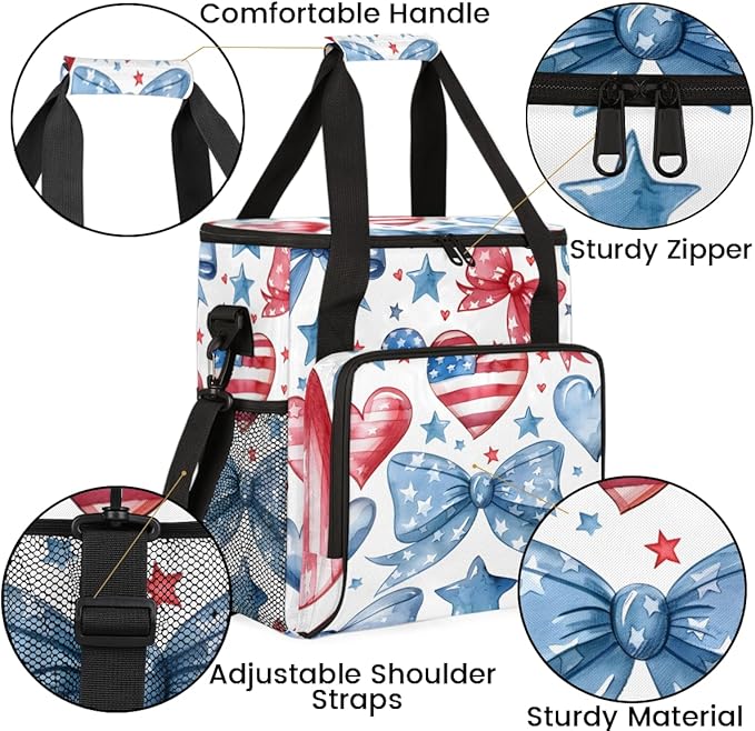 4th of JulyStars Bow Coffee Maker Carrying Bag Portable Travel Storage Tote Bag Compatible with K-Mini or K-Mini Plus Single Serve Coffee Brewer Carrying Case with Multiple Pockets &amp Shoulder S