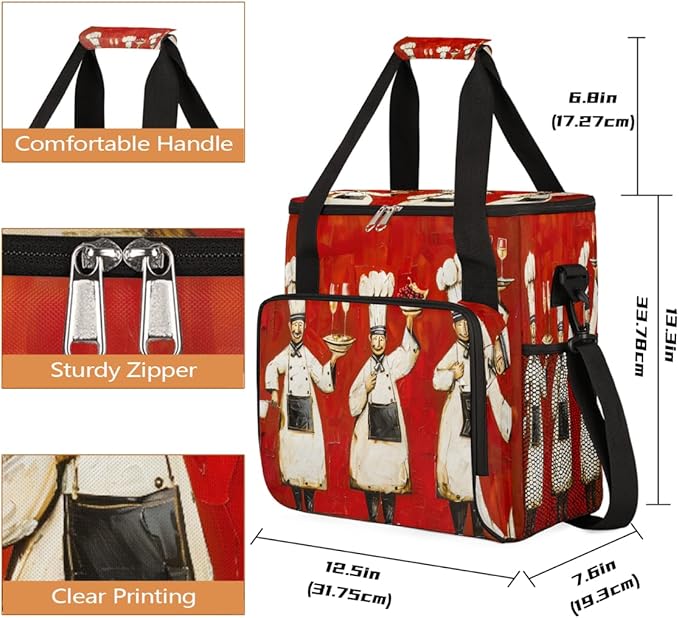 Chef Food Oil Painting Coffee Maker Carrying Bag Coffee Machine Travel Storage Bag Compatible with K-Mini or K-Mini Plus Portable Single Serve Coffees Brewer Case with Pockets for K-Cup Pods