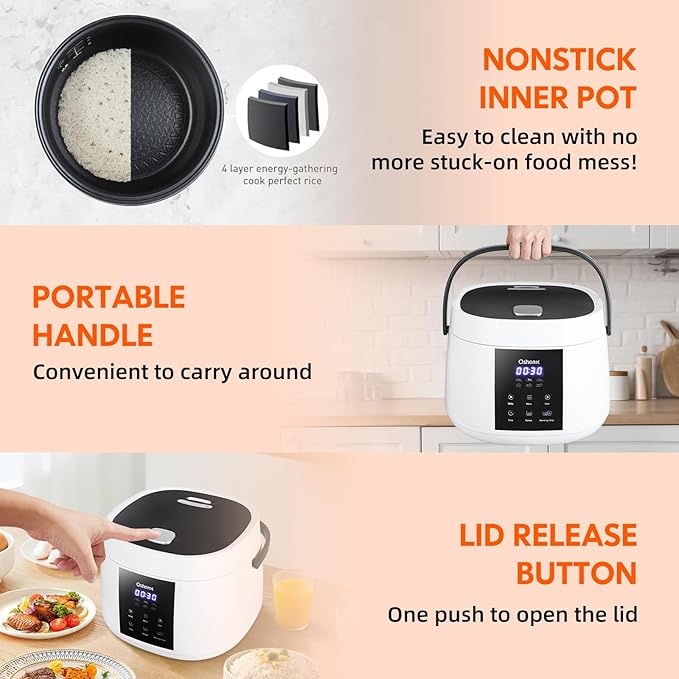 Rice Cooker Small6-Cup (Uncooked) / 12-Cup (Cooked)6-in-1 Multi CookerElectric Smart Rice CookerPortable Non-Stick Rice Maker With Steamer Basket12 Hours Timer Delay &amp Keep Warm Function