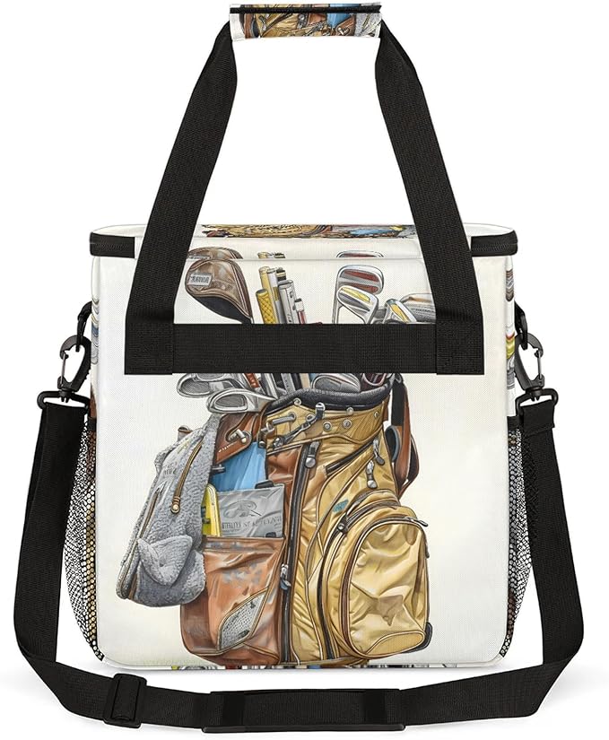 Golf Themed Coffee Maker Carring Bag Large Insulated Storage Organizer Case Tote Bags with Shoulder Strap for Travel Work Picnic
