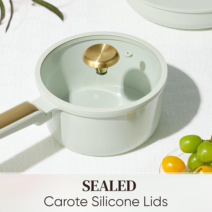 CAROTE Ceramic Cookware Set Nonstick 14pcs Pots and Pans Set Nonstick Non-Toxic &amp PFAS-Free Dishwasher RV/Camping Cookware Set Cooking Pots with Lids Sage Green