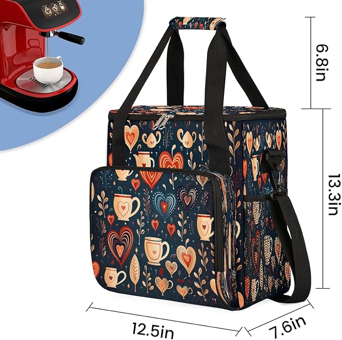 Floral Coffee Time Coffee Maker Carrying Bag for Keurig K-Mini or K-Mini Plus Storage Portable Coffee Maker Travel Bag