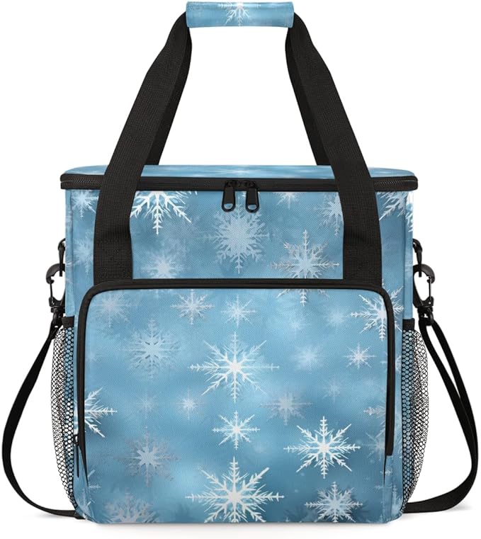Xmas Snowflakes Coffee Maker Carrying Bag Watercolor Snowflakes Travel Storage Bag Compatible with K-Mini or K-Mini Plus Single Serve Coffee Brewer Carrying Case with Pockets &amp Shoulder Strap