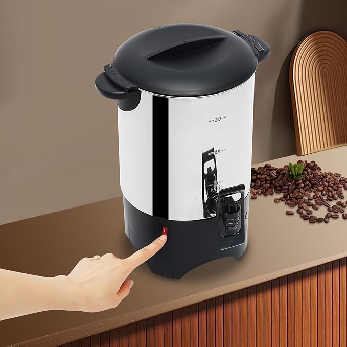 5.2L/1.4Gal Coffee Urn Stainless Steel 110V 1000W Silver Hot Beverage Dispenser Electric Fast Heating Comerical Coffee Maker Urn for Offices Hotels Home 30-Cup