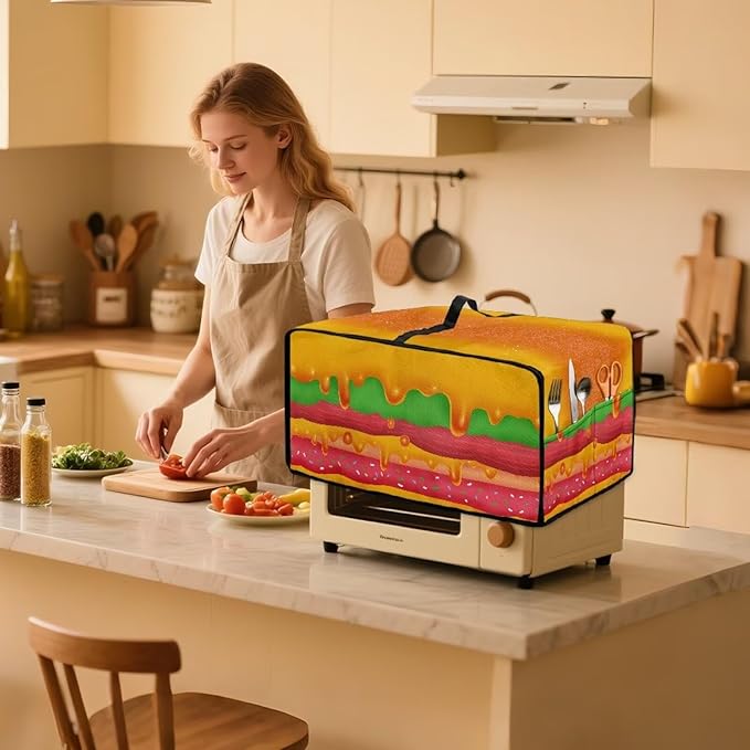 Doojoayie Small Appliance Covers Hamburger Toaster Cover 6 Slice Bread Machine Protector Delicious Food Theme Kitchen Decoration Gift for Friends Who Loves to Cook