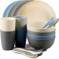 Shopwithgreen Wheat Straw Dinnerware Sets for 4 20 PCS Unbreakable Plates and Bowls Sets Reusable Dinner Dishes Set Bowls Cups Plates for Camping Kitchen RV Dorm Dishwasher Microwave Safe