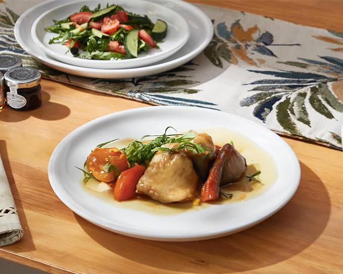 ONEMORE White Plates and Bowls Set Dinnerware Sets for 4 Cream White Dinner Bowl Set 24 oz Dishwasher and Oven Safe