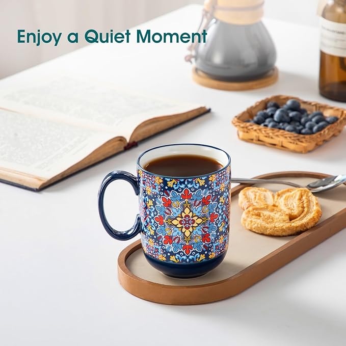 vancasso 12 Pieces Dinnerware Sets Plates and Bowls Set Porcelain Dishes Set for 4 and Boho Coffee Mugs Set of 6 14 oz Ceramic Mugs with Handle