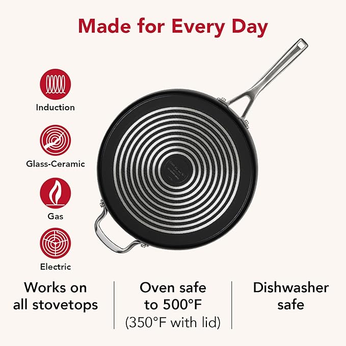 KitchenAid Hard Anodized Induction Nonstick Cookware Saute Pan/Jumbo Cooker with Lid and Helper Handle Dishwasher Safe 5 Quart Non Stick Sauteuse with Stainless Steel Handles - Matte Black