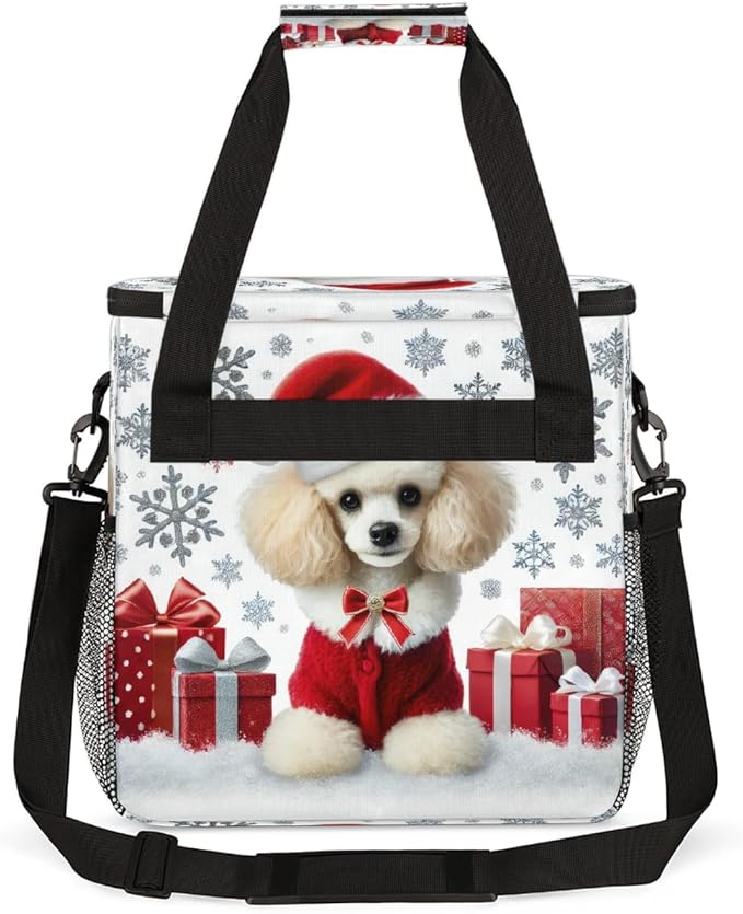 Merry Christmas Dog Snowflake Gift Coffee Maker Carring Bag Travel Carrying Storage Tote Bag Compatible with Keurig K-Mini or K-Mini Plus Portable Single Serve Coffee Brewer Case with Pockets