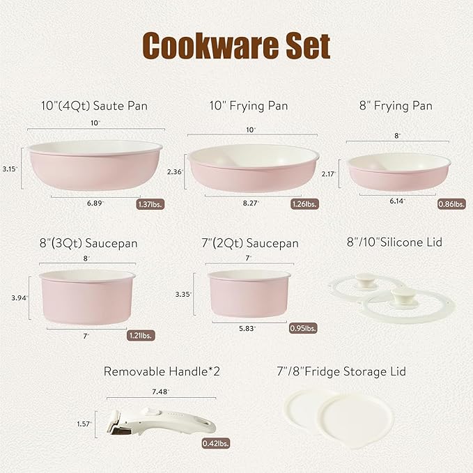 Nonstick Cookware Sets 11Pcs Pots And Pans Set Detachable Handle with 12-Piece Cookware Set And Cotton Scald-Proof Gloves Induction Kitchen Cookware Set Oven Safe