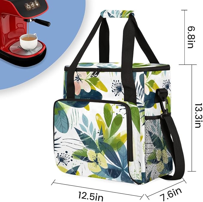 Lush Flowers Coffee Maker Carrying Bag Portable Travel Storage Tote Bag Compatible with K-Mini or K-Mini Plus Single Serve Coffee Brewer Carrying Case with Multiple Pockets &amp Shoulder Strap