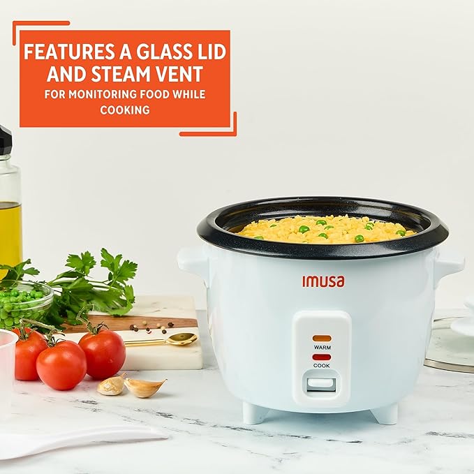 IMUSA Mini Electric Rice Cooker 6 Cup Cooked 3 Cup Uncooked – Ceramic Nonstick Pot Small Multi Cooker for Rice Quinoa Oatmeal Stew – Keep Warm – Compact for Dorm RV Kitchen