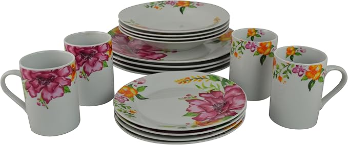 16 Piece purple Floral Dinnerware Set Service for 4