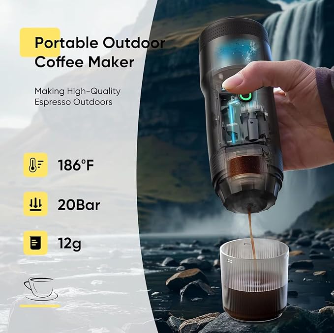 Portable Electric Espresso Machine - Self-Heating Travel Coffee Maker with USB-C Compatible with Ground Coffee NES &amp DG Capsules | Ideal for Camping Car Office &amp Hiking