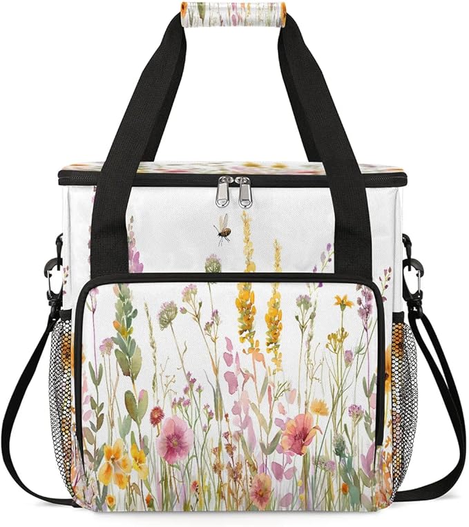 Flowers Watercolor Summer Coffee Maker Carring Bag Travel Carrying Storage Tote Bag Compatible Portable Single Serve Coffee Brewer Case with Pockets for K-cup Pods