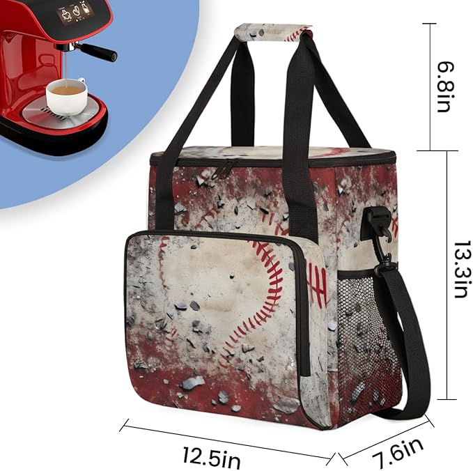 Graffiti Baseball Coffee Maker Carrying Bag Sport Baseball Travel Storage Bag Compatible with K-Mini or K-Mini Plus Single Serve Coffee Brewer Carrying Case with Multiple Pockets &amp Shoulder Stra