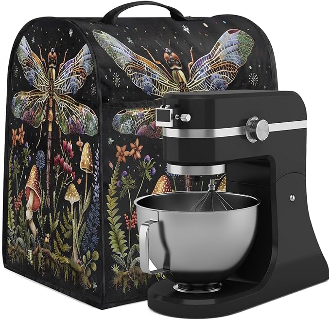 Kitchen Aid Mixer Cover Animal Dragonfly Flower Stand Mixer Cover Compatible with 6-8 Quarts Stand Mixers Dust Covers with Zipper Pocket Foldable Washable Kitchen Aid Organizer Bag
