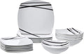 Amazon Basics 18 Piece Kitchen Dinnerware Set Dishwasher and Microwave Safe Square Plates Bowls Service for 6 Modern Beams