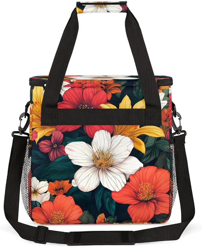 Iridescent Flowers Coffee Maker Carrying Bag Portable Travel Storage Tote Bag Compatible with K-Mini or K-Mini Plus Single Serve Coffee Brewer Carrying Case with Multiple Pockets &amp Shoulder Stra