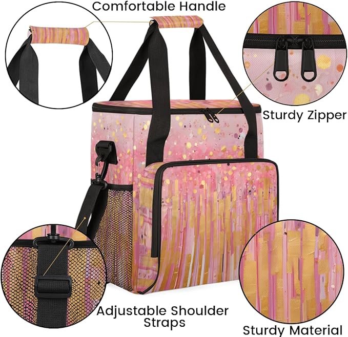 Glitter Coffee Maker Carrying Bag Peach Red Portable Travel Storage Tote Bag Compatible with K-Mini or K-Mini Plus Single Serve Coffee Brewer Carrying Case with Multiple Pockets &amp Shoulder Strap