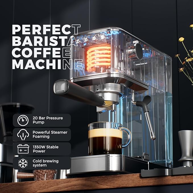 Espresso Machine &amp Electric Milk Frother Steamer Coffee Maker for Latte &amp Cappuccino 1450W Semi-Automatic Coffee Machine with 34oz Removable Water Tank Stainless Steel