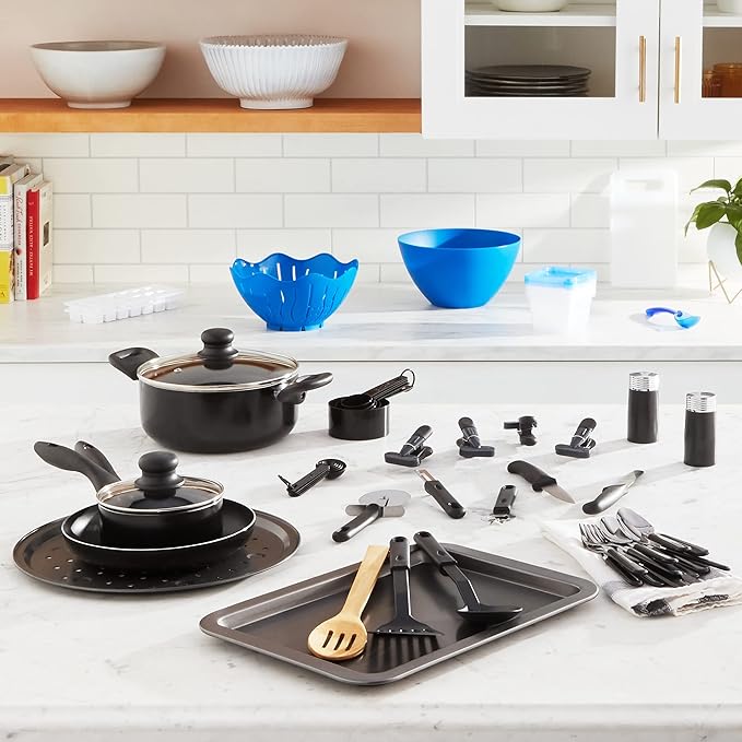 Gibson Home Back to Basics Nonstick Aluminum Cookware Set 59-Piece Black