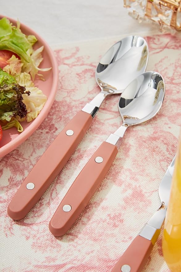 ANNOVA Silverware Set Retro/Rivet Colorful Stainless Steel Tableware Kitchen Flatware Set Utensils Includes Dinner Knives Forks Spoons Salad Forks &amp Dessert Spoons (Brown 20 Pieces)