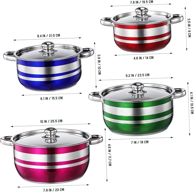 4pcs Stainless Steel Induction Cooktop Pots Set Even Heat Distribution Multipurpose Compatible with Gas Electric Stoves Kitchen Cookware for Home Camping Restaurant Use