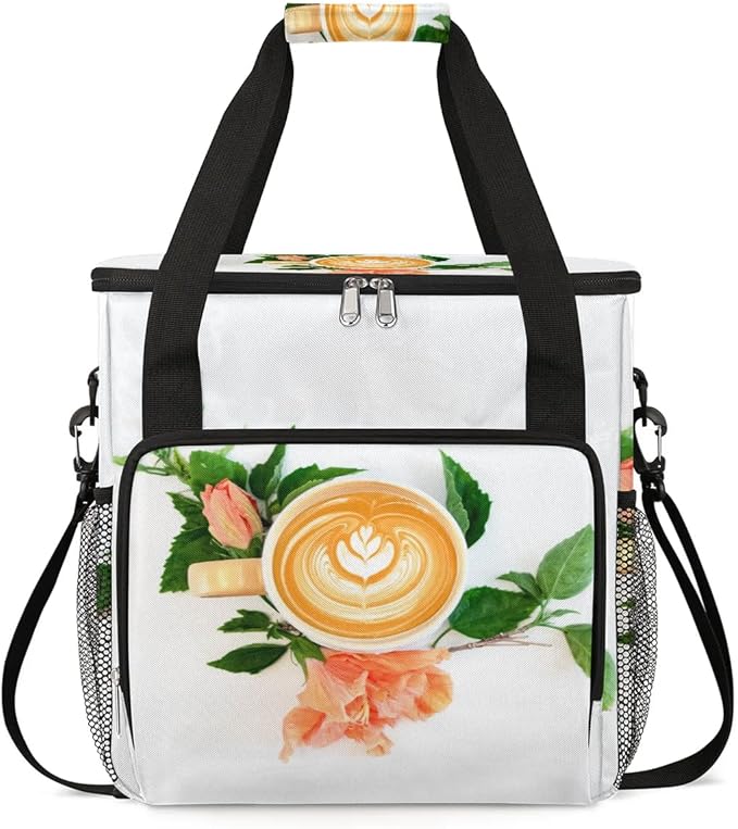 coffee beans cup flower Coffee Maker Carring Bag Travel Carrying Storage Tote Bag Compatible with Keurig K-Mini or K-Mini Plus Portable Single Serve Coffees Brewer Case with Pockets for K-cup Pods