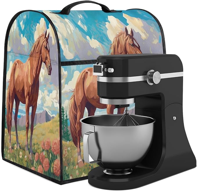 Kitchen Aid Mixer Cover Flower Horse Autumn Stand Mixer Cover Compatible with 6-8 Quarts Stand Mixers Dust Covers with Zipper Pocket Foldable Washable Kitchen Aid Organizer Bag