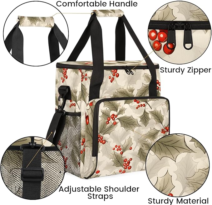 Holly Berry Flowers Coffee Maker Carrying Bag Bright Flowers Travel Storage Bag Compatible with K-Mini or K-Mini Plus Single Serve Coffee Brewer Carrying Case with Multiple Pockets &amp Shoulder St