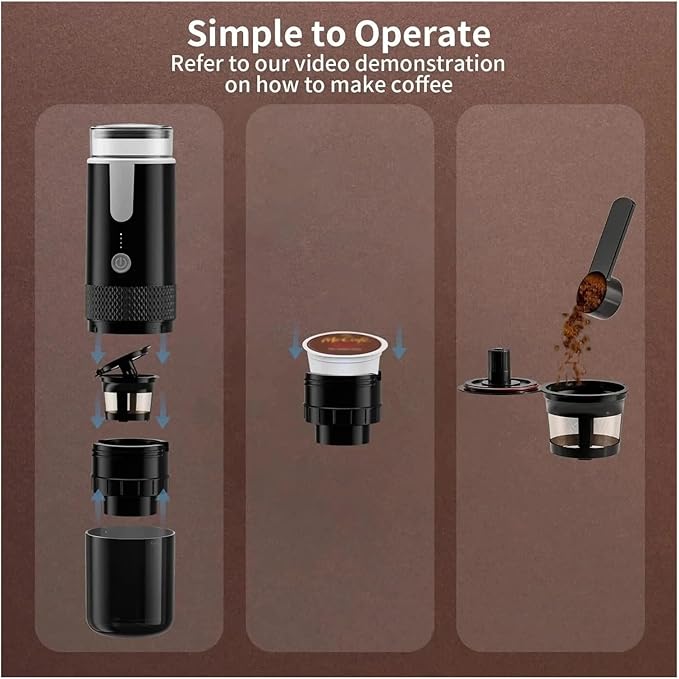 Portable Coffee Maker - Espresso Americano Latte - Black - 12 oz - 5V - Ground Beans &amp Capsules