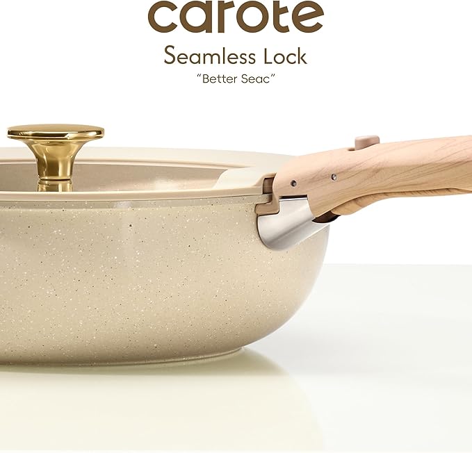 CAROTE 22PCS Pots and Pans set Non Stick Ceramic Cookware Set RV Kitchen Cooking Set Removable Handles Oven Safe Induction Coolware Non-toxic Kitchen Cooking Set PFAS and PFOA Free
