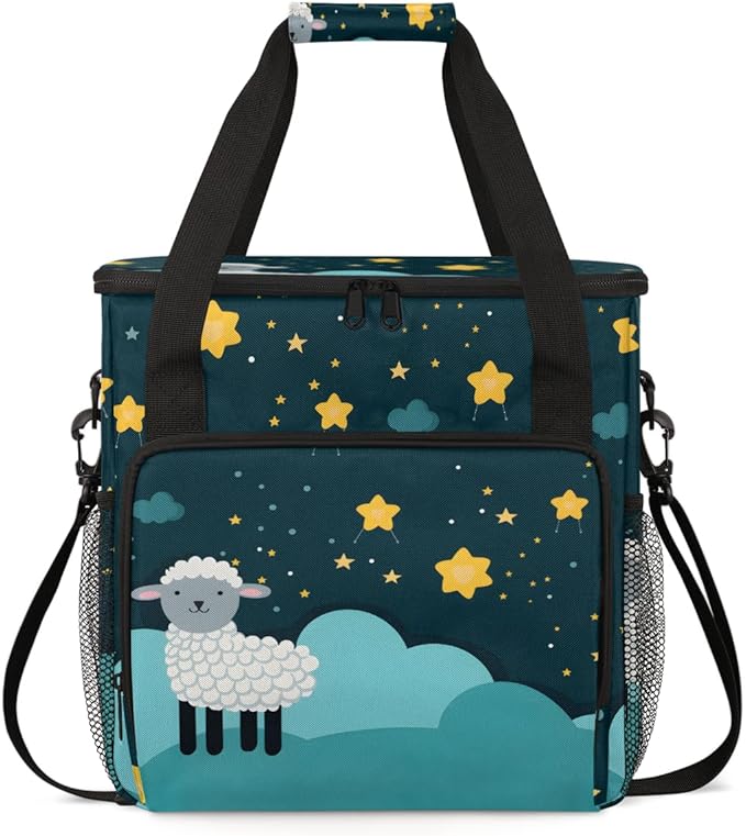 Cartoon Sheep Coffee Maker Carrying Bag Night Star Travel Storage Bag Compatible with K-Mini or K-Mini Plus Single Serve Coffee Brewer Carrying Case with Multiple Pockets &amp Shoulder Strap