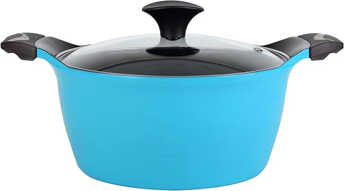 Cook N Home 4.2 Quart Nonstick Ceramic Coating Die Cast High Casserole Pan with Lid Blue