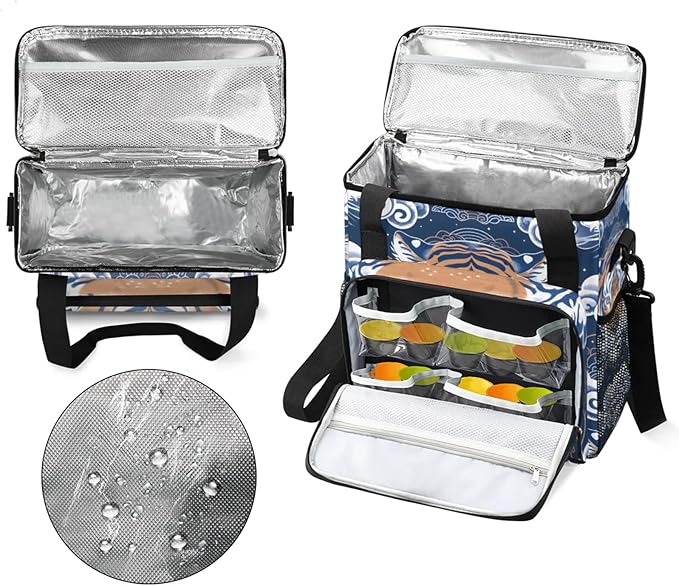 Fierce Tiger Print Coffee Maker Travel Bag for Keurig K-Mini/K-Mini Plus Insulated Waterproof Tote with Pockets for K-Cup Portable Single-Serve Brewer Case