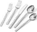 KINGSTONE 60 Pcs Hammered Silverware Set for 12 18/10 Stainless Steel Heavy Duty Flatware Set Tableware Cutlery Utensil Sets for Home Restaurant Dishwasher Safe