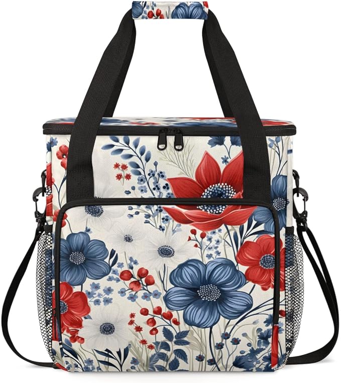 Star-Floral 4th of July Coffee Maker Carrying Bag Travel Storage Bag Compatible with K-Mini or K-Mini Plus Single Serve Coffee Brewer Carrying Case with Multiple Pockets &amp Shoulder Strap