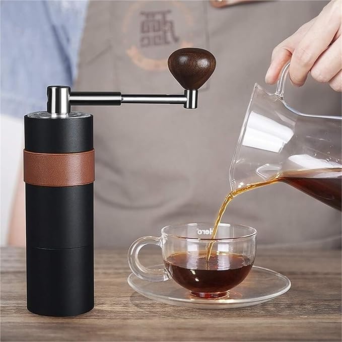 Portable Manual Coffee Maker &amp Hand Grinder - Adjustable Grinding Thickness for Travel Camping &amp Office Use (Black 14.2cm)