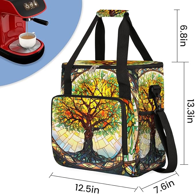 Coffee Maker Carrying Bag Glass Tree Single Cup Coffee Maker Travel Bag Compatible with Keurig K-Mini or K-Mini Plus Portable Storage Bag with Shoulder StrapAZ-188