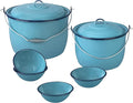 Cinsa 8-Piece Enameled Steel Stock Pots (14 &amp 8 QT) with Lids Turquoise Blue Cookware Set