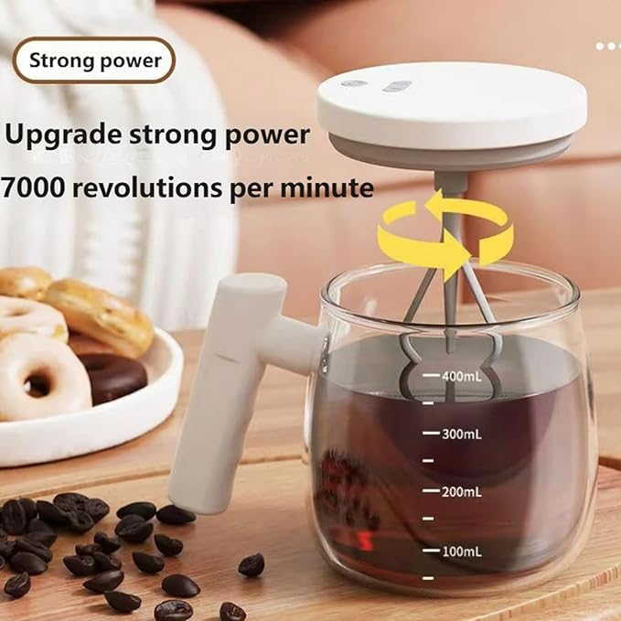 2026 New Self-Stirring Mug Self Stirring Coffee Mug 400ml 7000 Rpm Electric Mixer Cup Heat-Protection Glass Automatic Coffee Blender with Lid for CoffeeMilkCocoa and Other Beverages (Khaki)