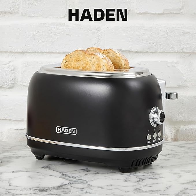 Haden Heritage 2 Slice Wide Slot Stainless Steel Toaster with Adjustable Browning Control &amp Non-Slip Feet Black &amp Chrome