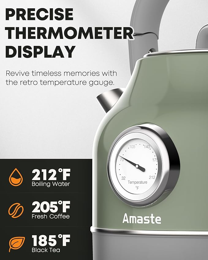 Amaste Black Coffee Maker &amp Green Retro Electric Kettle Set