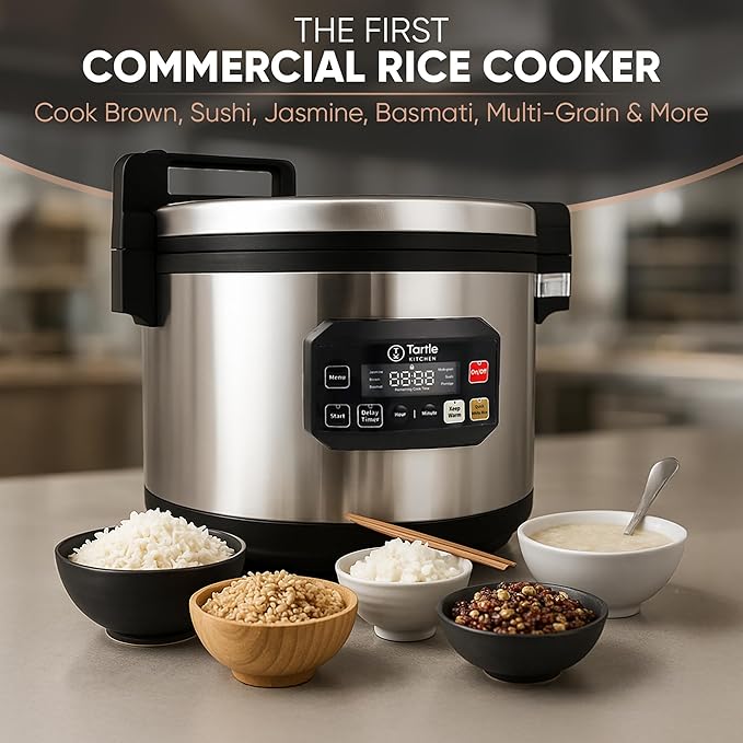 Commercial Large Multi-Function Rice Cooker - Professional 64 Cup Cooked (32 Cup Uncooked) Rice Maker Cooker With Non Stick Pot &amp Hinged Lid - Brown Rice Sushi Rice and more